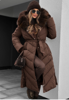 Długa Prešívaná Bunda z futerkiem Wintery Affection čokoládová