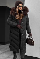 Dlhá prešívaná bunda s kožušinou Wintery Affection čierna