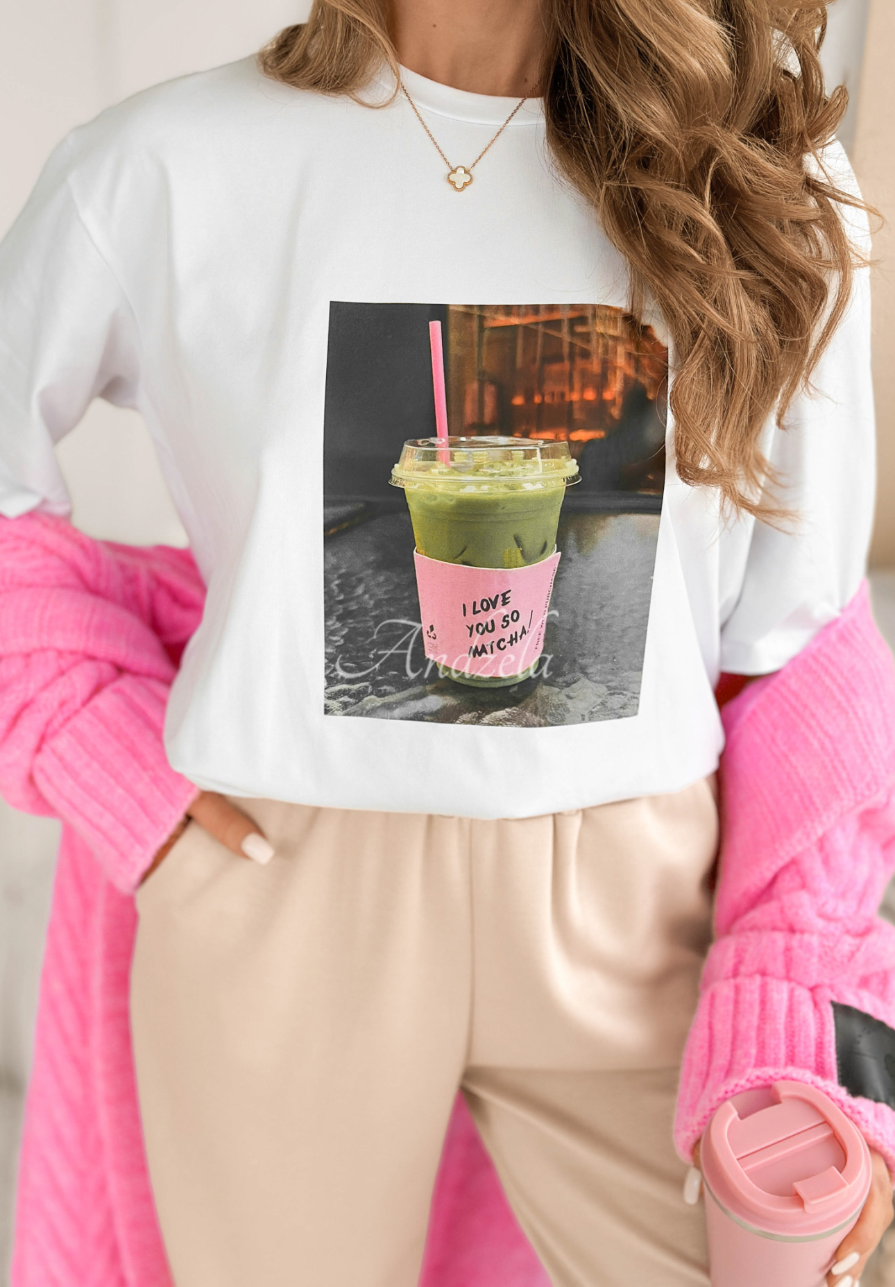 Tričko s potlačou I Love Matcha Biela