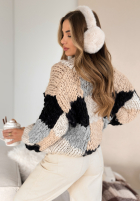 Ozdobnie pleciony Sveter Cozy Cuddles różowo-béžový
