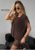 Krátka sweterkowa Vesta z guzikami Autumn Lovers čokoládová
