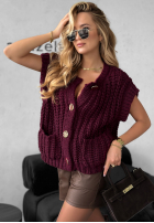 Krátka sweterkowa Vesta z guzikami Autumn Lovers bordová