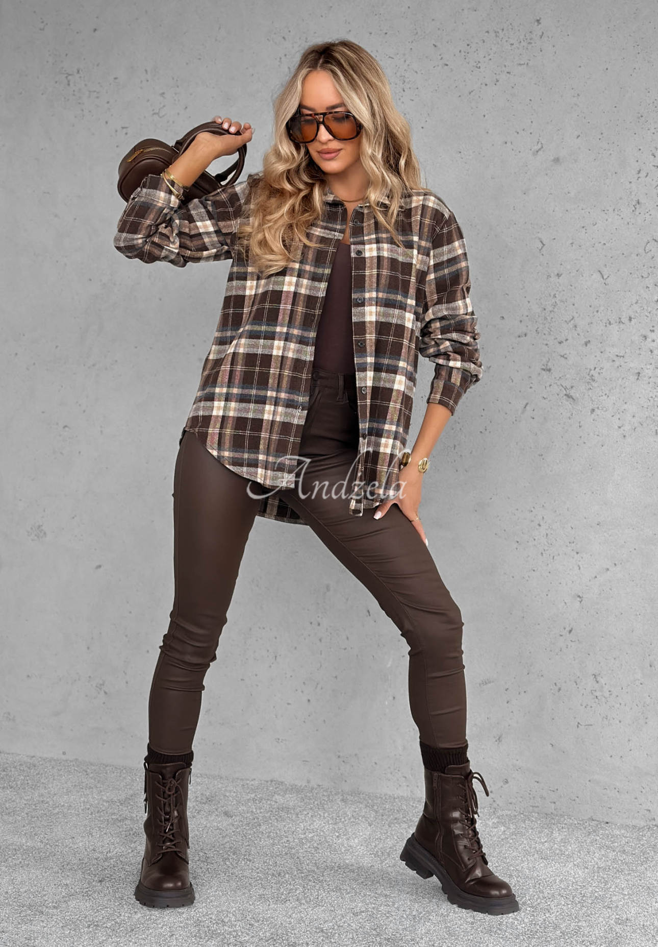 Károvaná košeľa Can You Feel čokoládovo-béžová