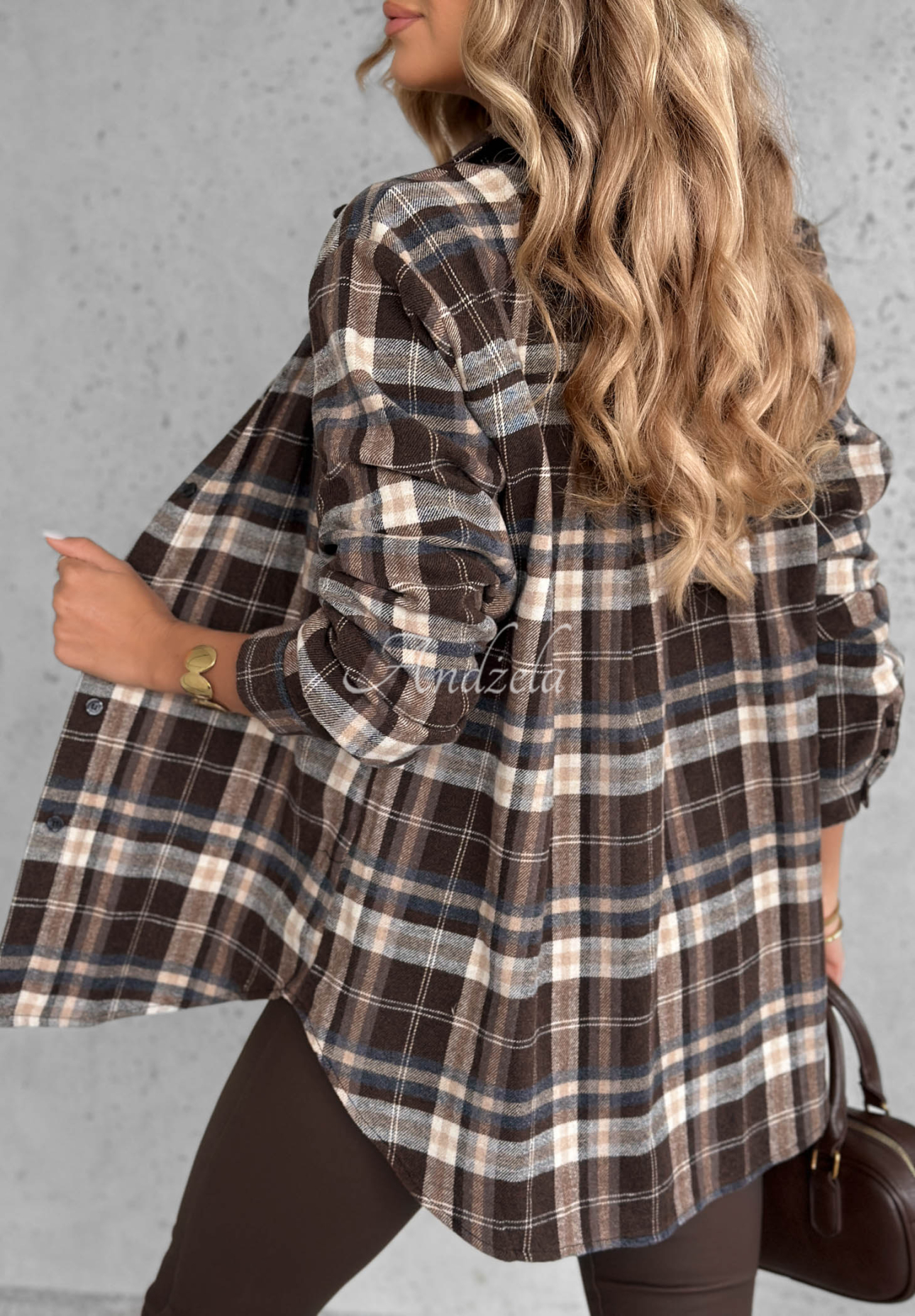 Károvaná košeľa Can You Feel čokoládovo-béžová