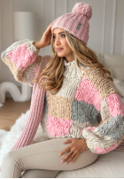 Ozdobnie pleciony Sveter Cozy Cuddles różowo-béžový