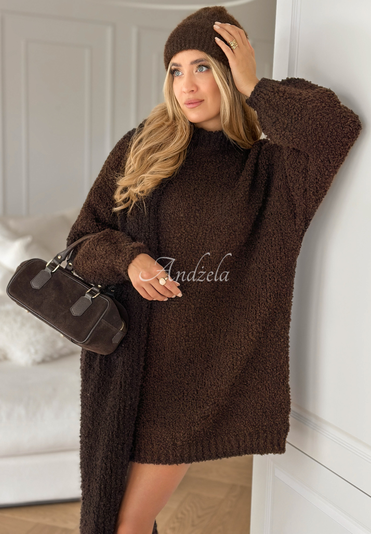 Dlhý sveter tunika s vlnou a alpaka Sounds Like A Dream čokoládová