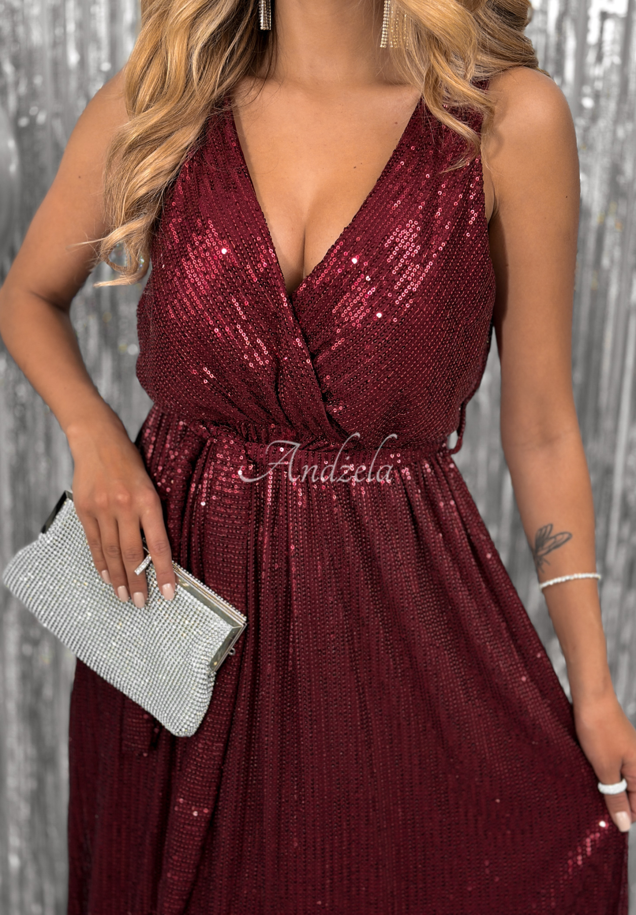 Flitrové maxi šaty Endless Glitter bordová