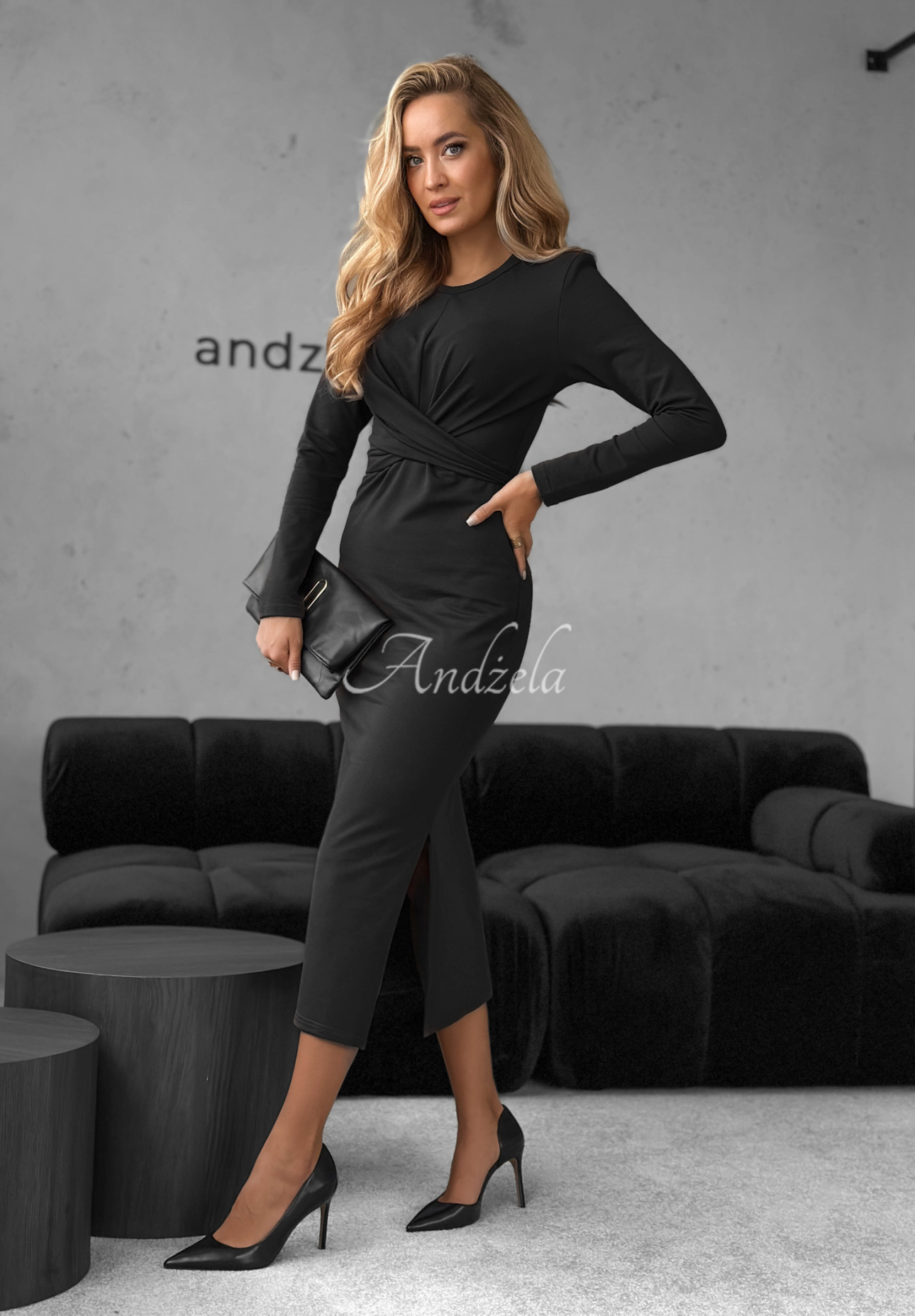 Viazané šaty midi z bavlny First Move čierna