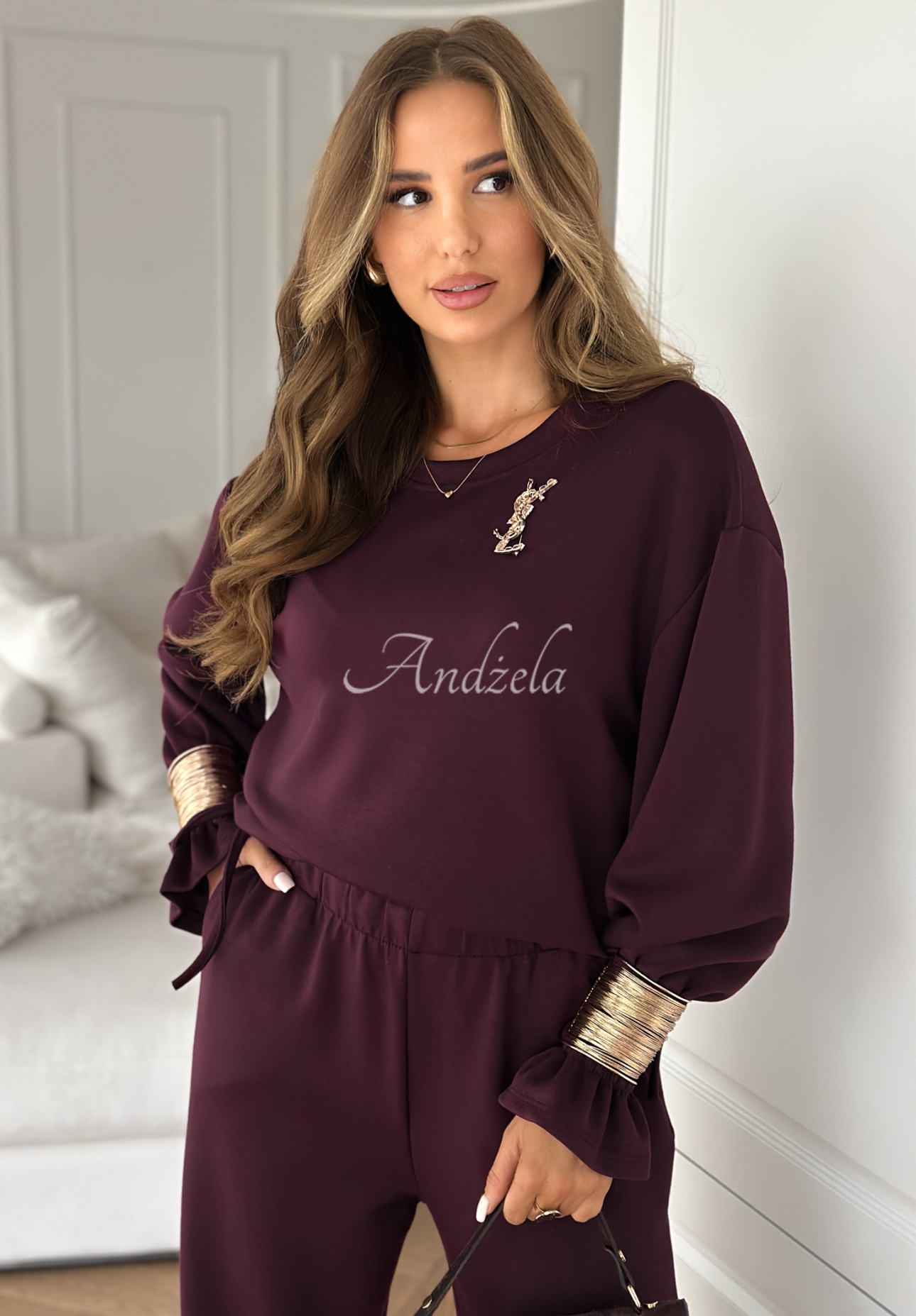 Tepláková súprava s viskózou a náramkami Fit&amp;Glam bordová