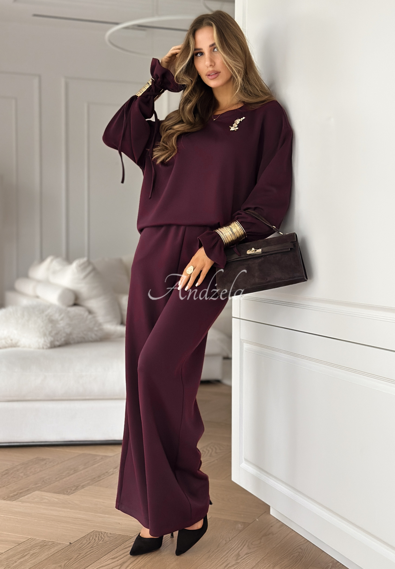 Tepláková súprava s viskózou a náramkami Fit&Glam bordová