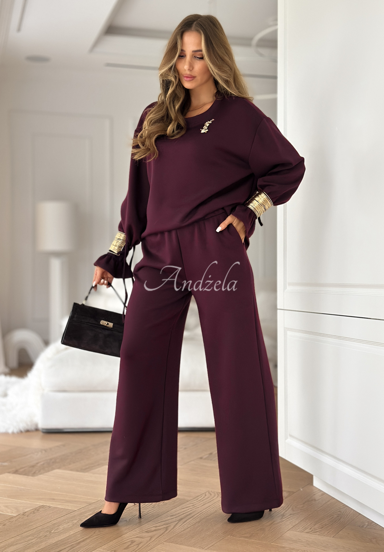 Tepláková súprava s viskózou a náramkami Fit&amp;Glam bordová