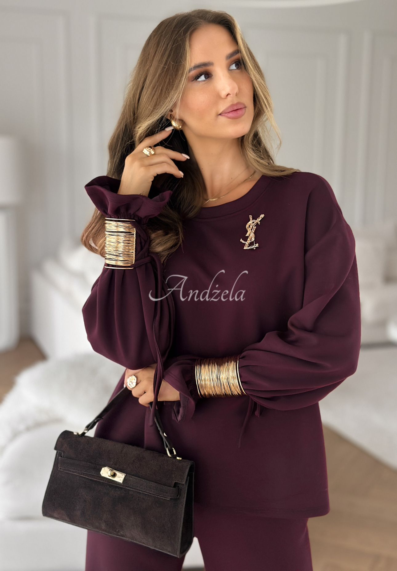 Tepláková súprava s viskózou a náramkami Fit&amp;Glam bordová