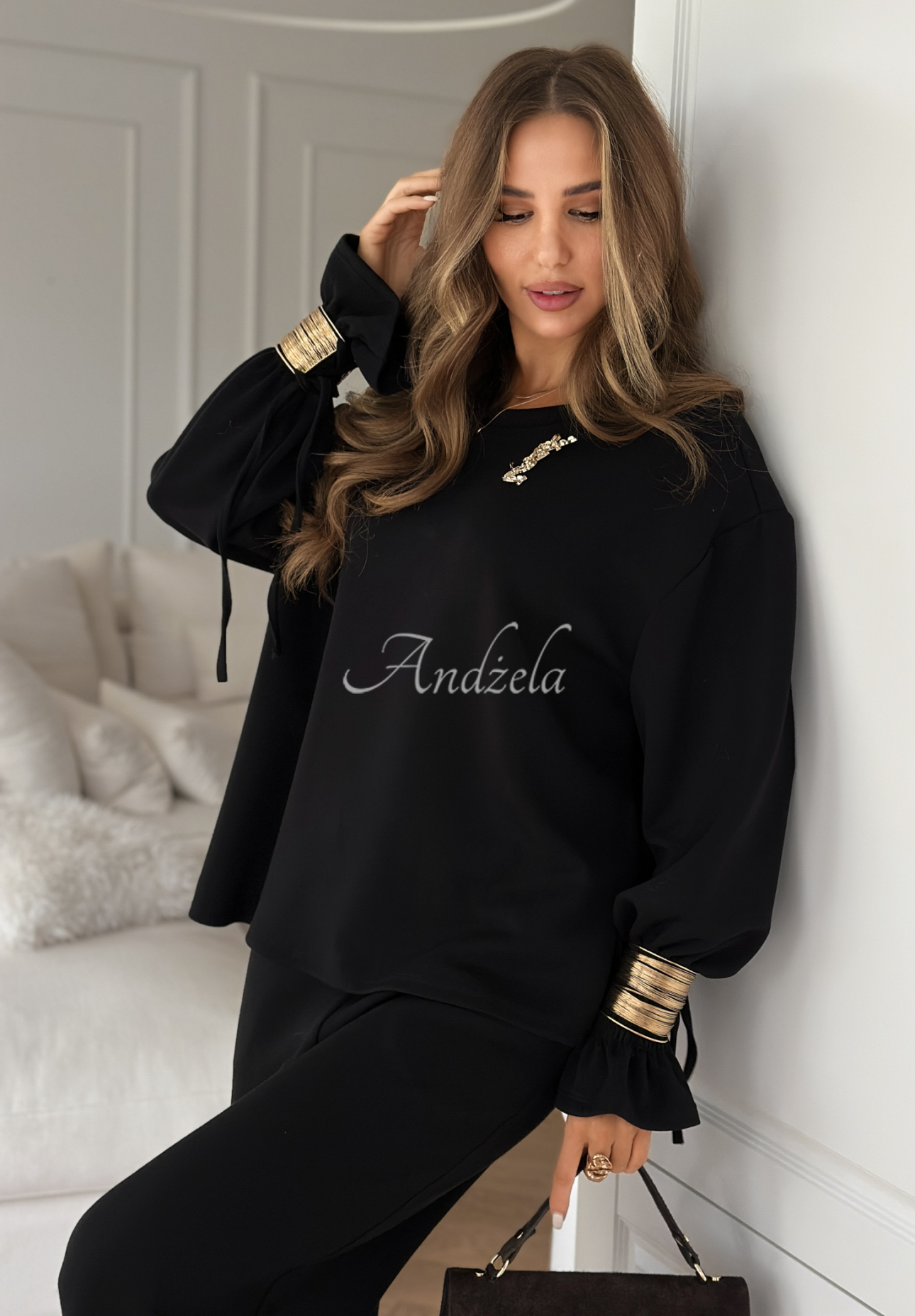 Tepláková súprava s viskózou a náramkami Fit&amp;Glam čierne