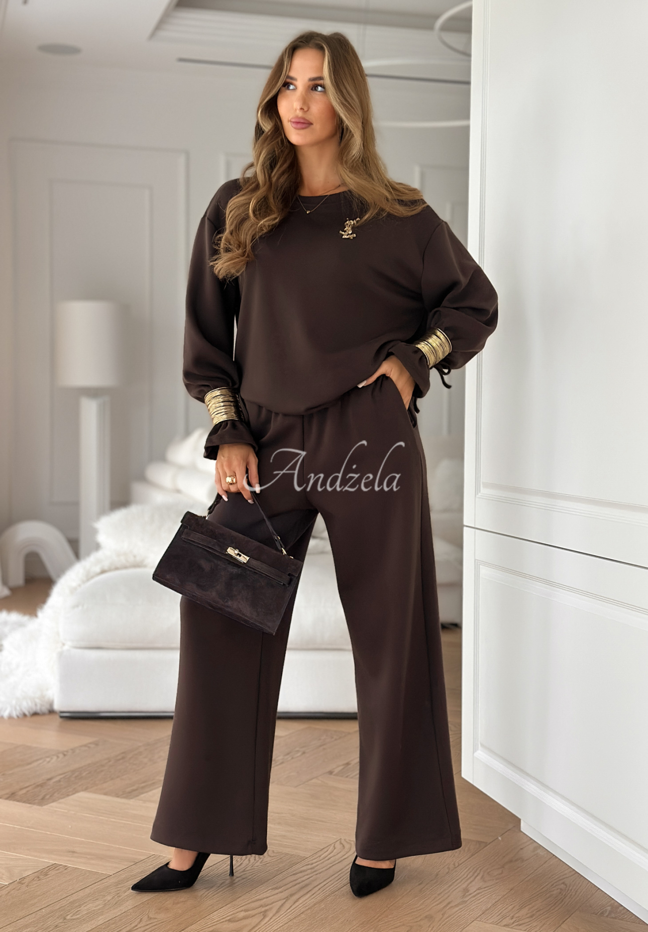 Tepláková súprava s viskózou a náramkami Fit&Glam čokoládový