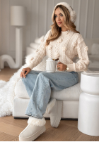 Ozdobnie pleciony Sveter z kwiatami Flowery Mimosa béžový