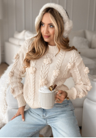 Viskózový ozdobne pletený sveter s kvetmi Flowery Mimosa béžový