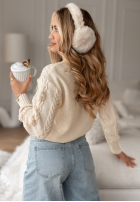 Ozdobnie pleciony Sveter z kwiatami Flowery Mimosa béžový