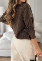 Ażurowa Sveter z nadrukiem Rainy Plans čokoládový