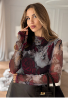 Siateczkowa Blúzka w kwiaty Magnolia Park béžovo-bordová