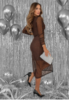 Siateczkowa Šaty z marszczeniem i dżetami Lights On Me čokoládová