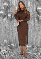 Siateczkowa Šaty z marszczeniem i dżetami Lights On Me čokoládová