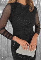 Siateczkowa Šaty z marszczeniem i dżetami Lights On Me čierna