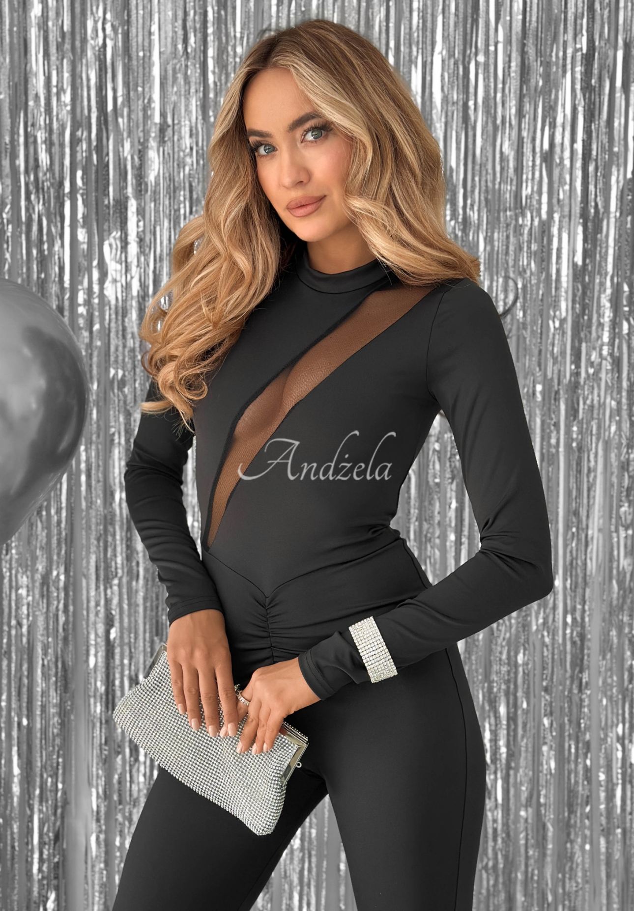 Dlhý priliehavý overal z viskózy Not Sure Yet čierne