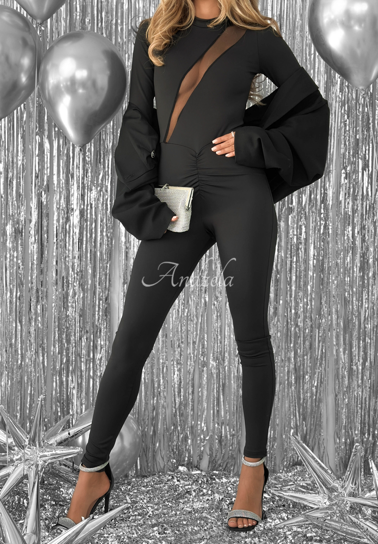 Dlhý priliehavý overal z viskózy Not Sure Yet čierne