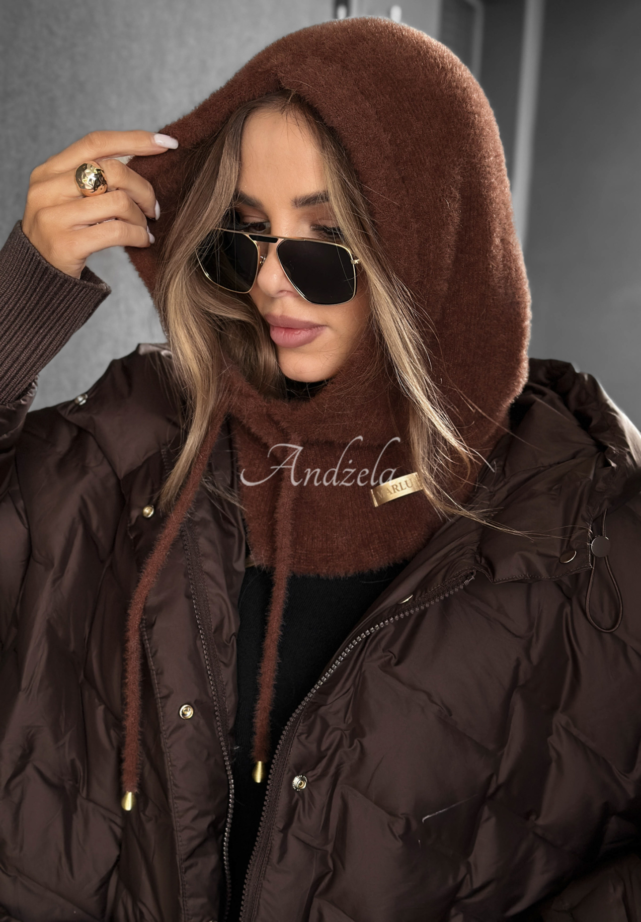 Nákrčník s kapucňou balaclava alpaka Long Nights čokoládový