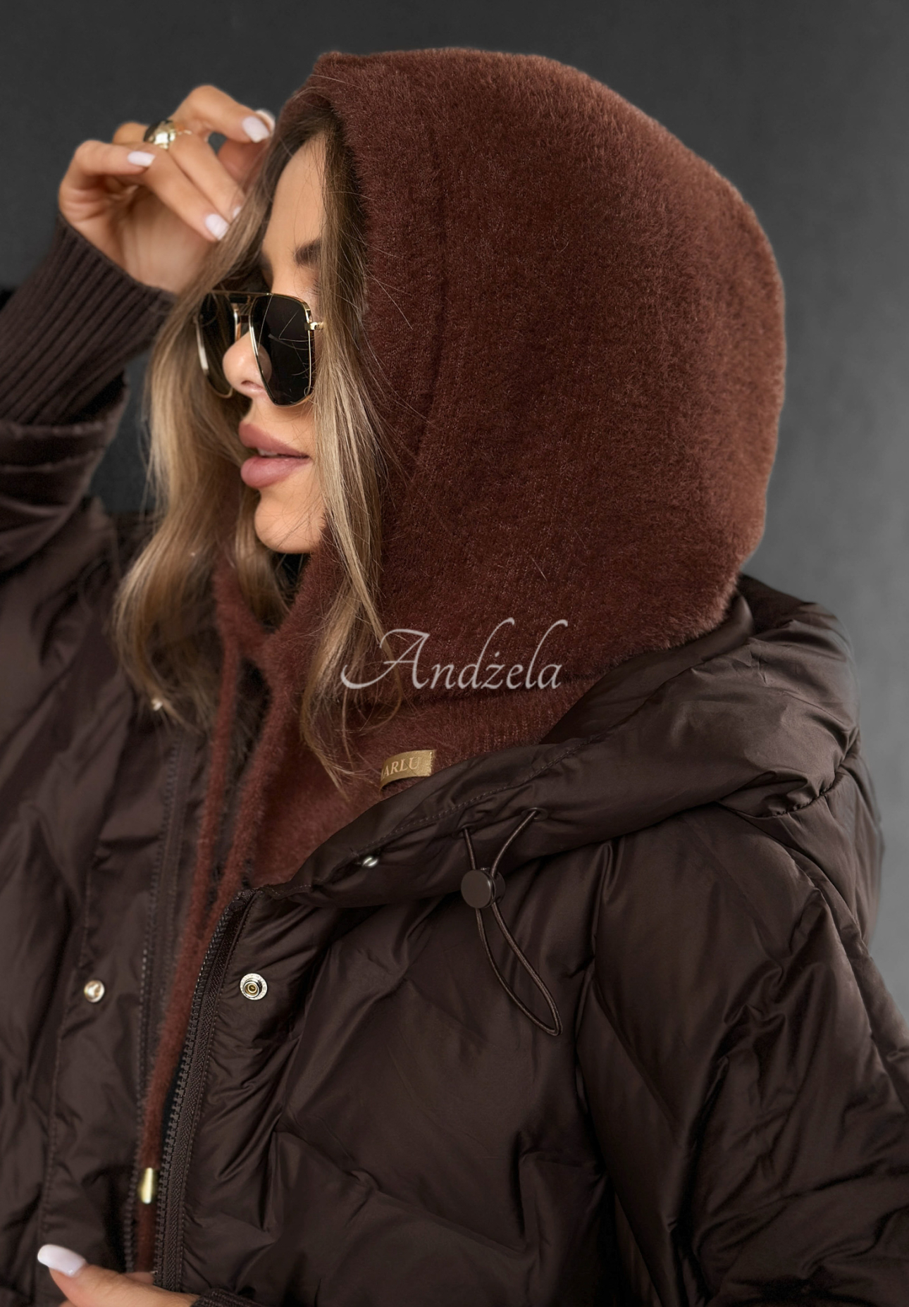 Nákrčník s kapucňou balaclava alpaka Long Nights čokoládový