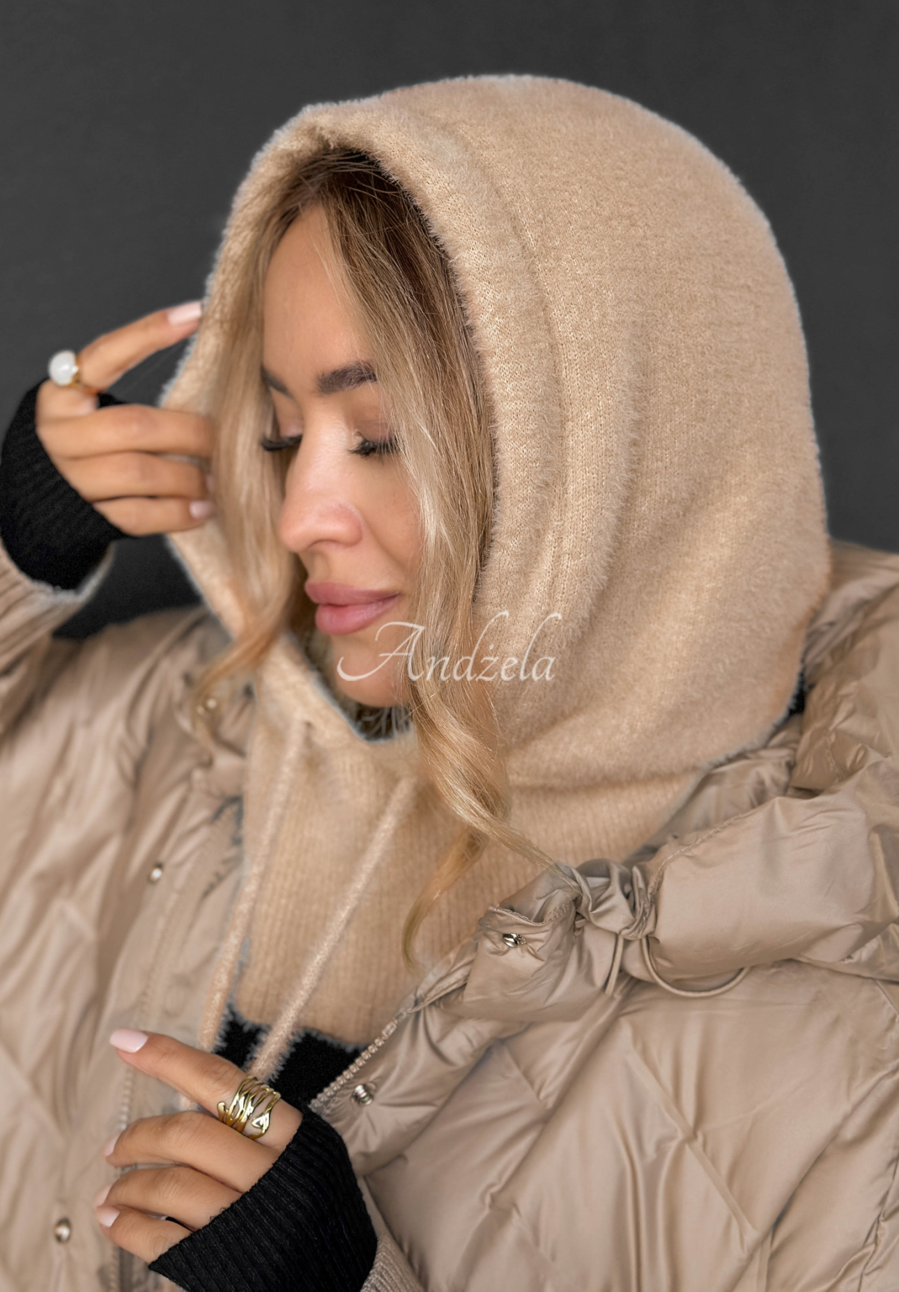 Nákrčník s kapucňou balaclava alpaka Long Nights béžový