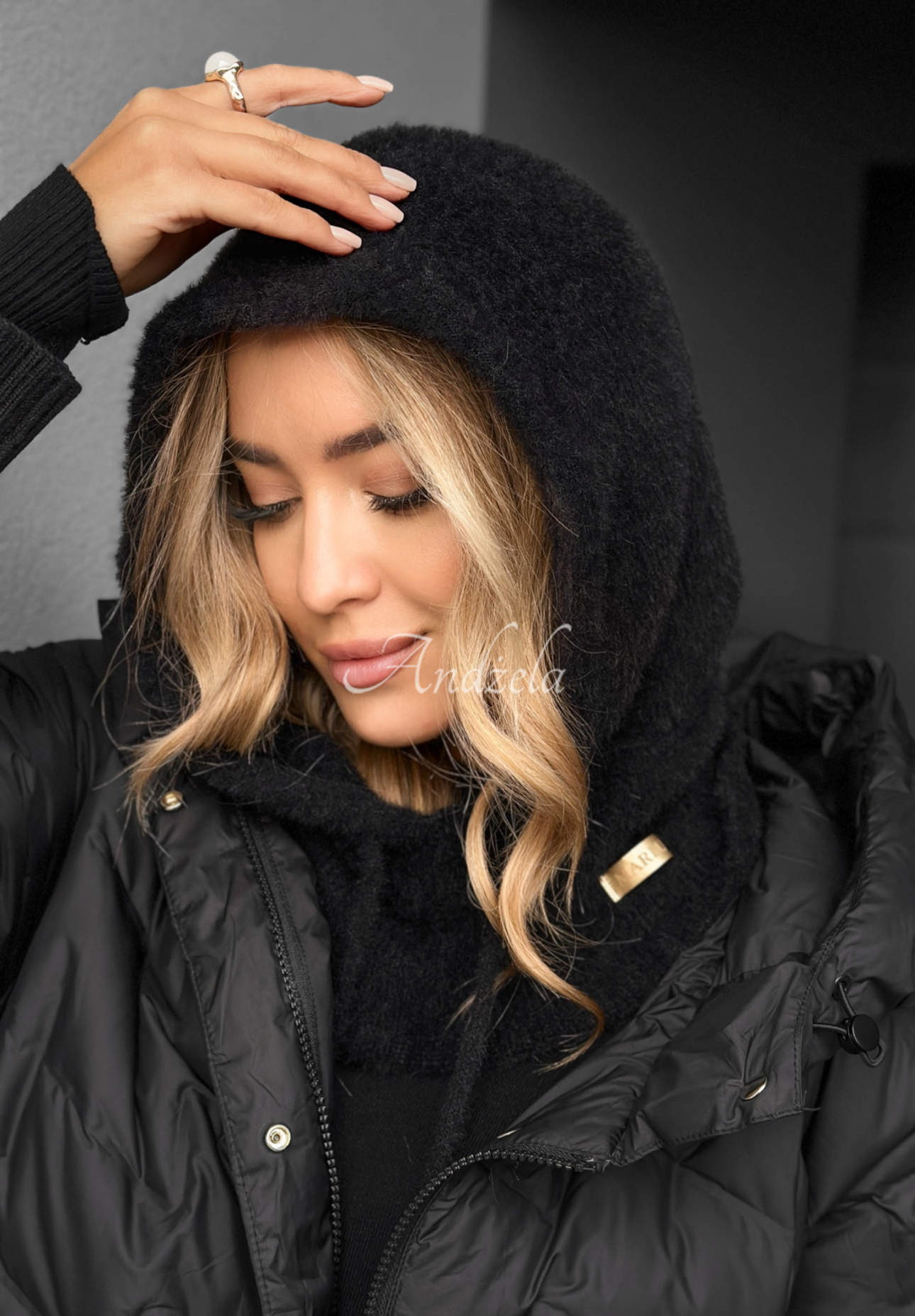 Nákrčník s kapucňou balaclava alpaka Long Nights čierne