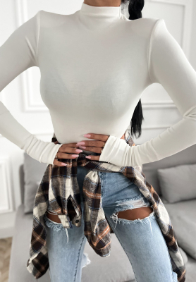 Blúzka z longsleeve s polovičným rolákom First Of All ecru