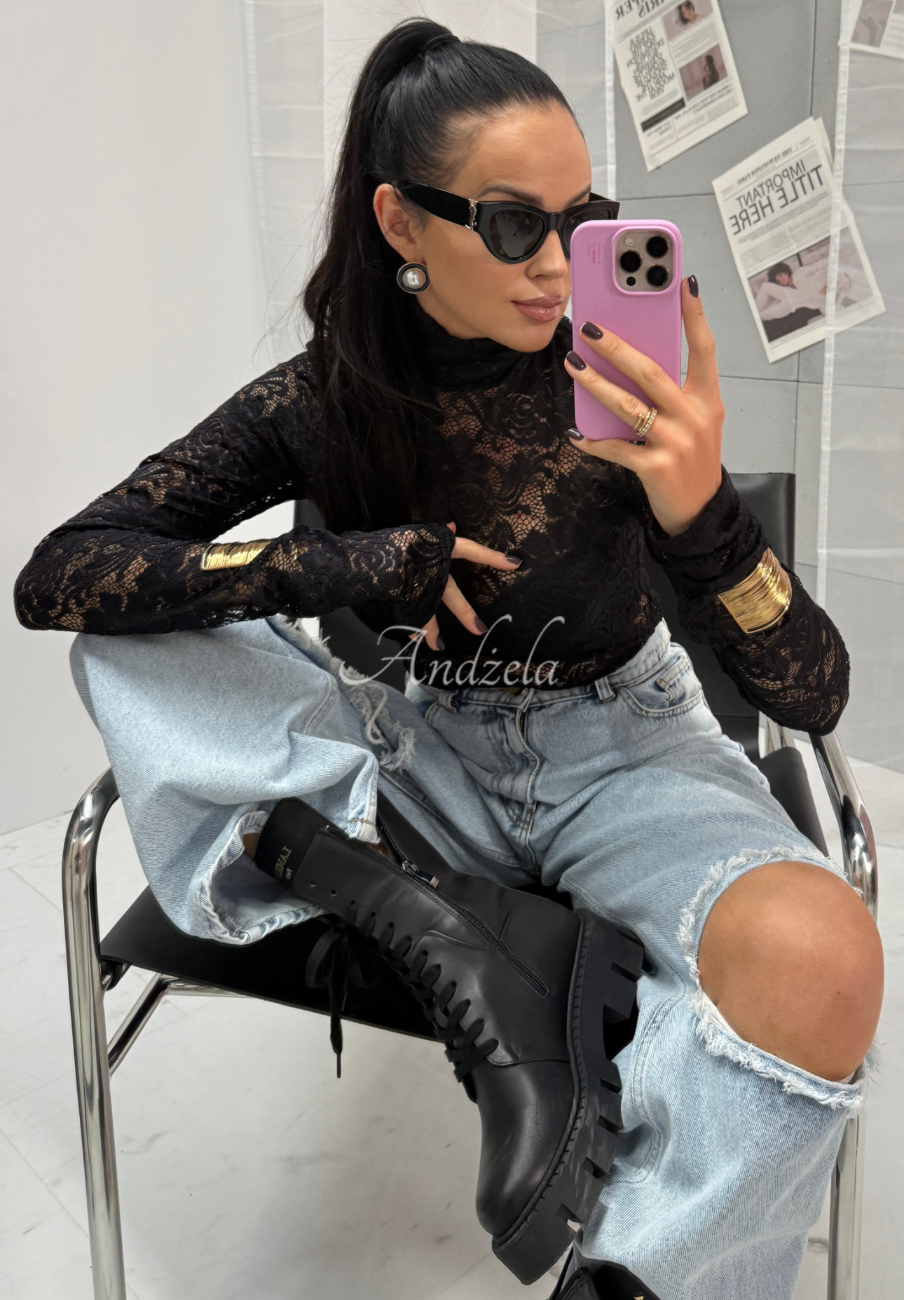 Čipkovaná blúzka z viskózy La Milla I'm Yours čierna