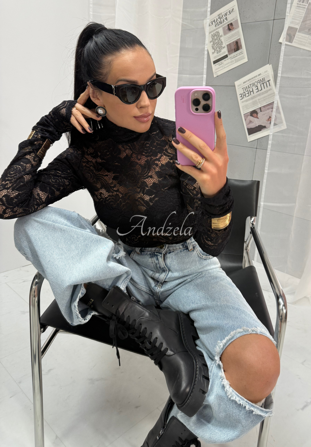 Čipkovaná blúzka z viskózy La Milla I&#039;m Yours čierna