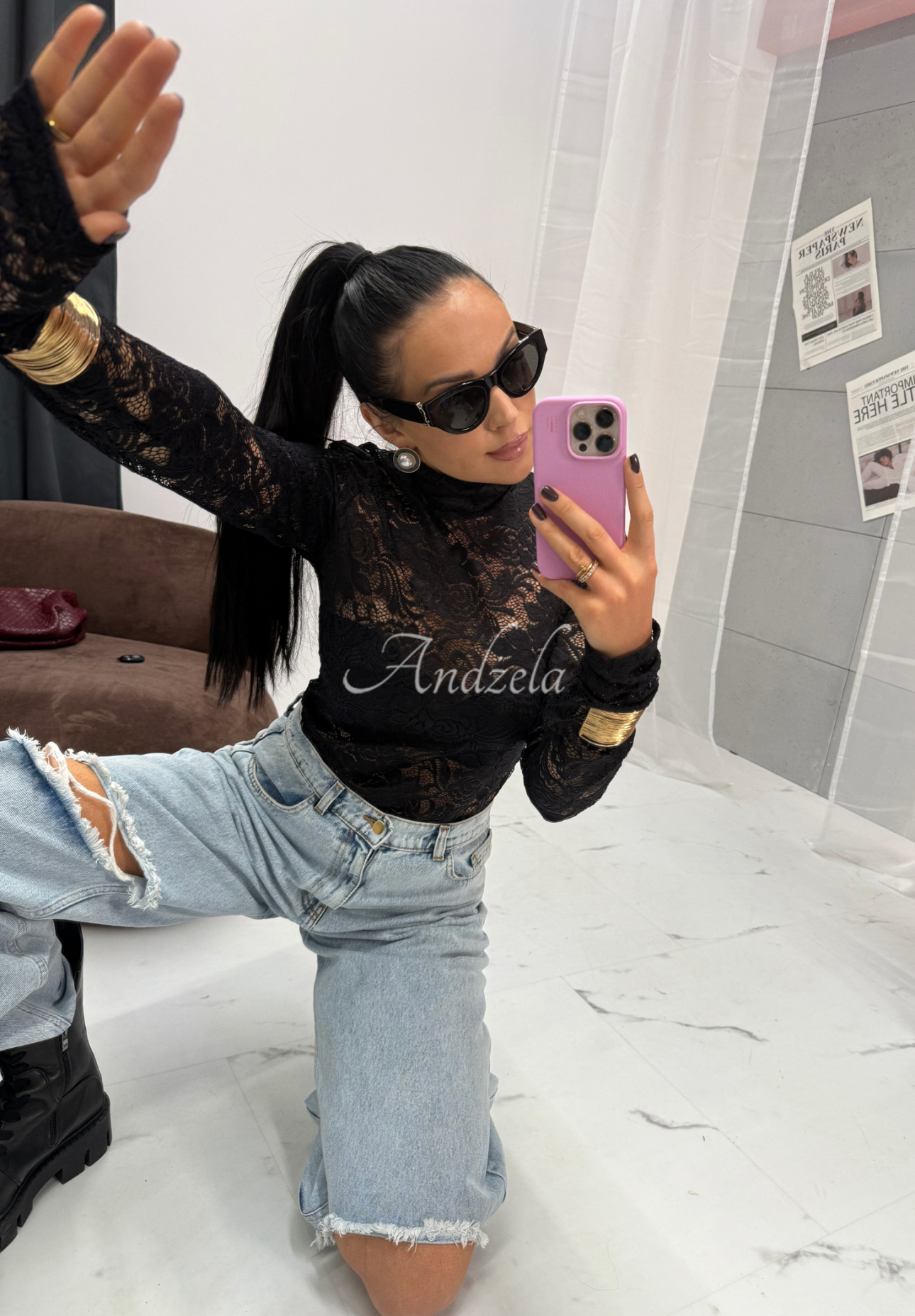 Čipkovaná blúzka z viskózy La Milla I&#039;m Yours čierna