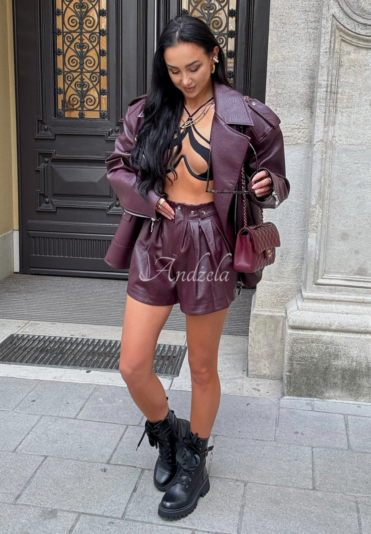 Krátke kožené šortky La Milla Back To Me bordové