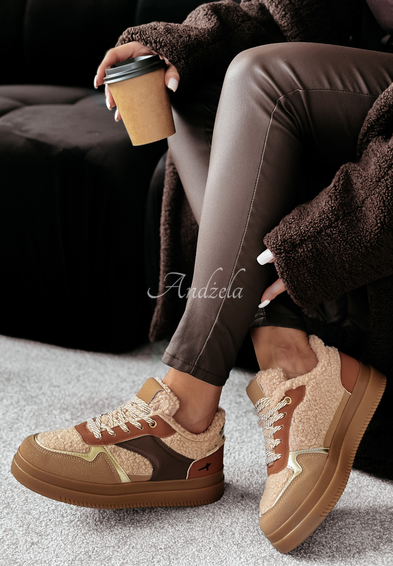 Tenisky s kožušinou Crispy Fall ťavie