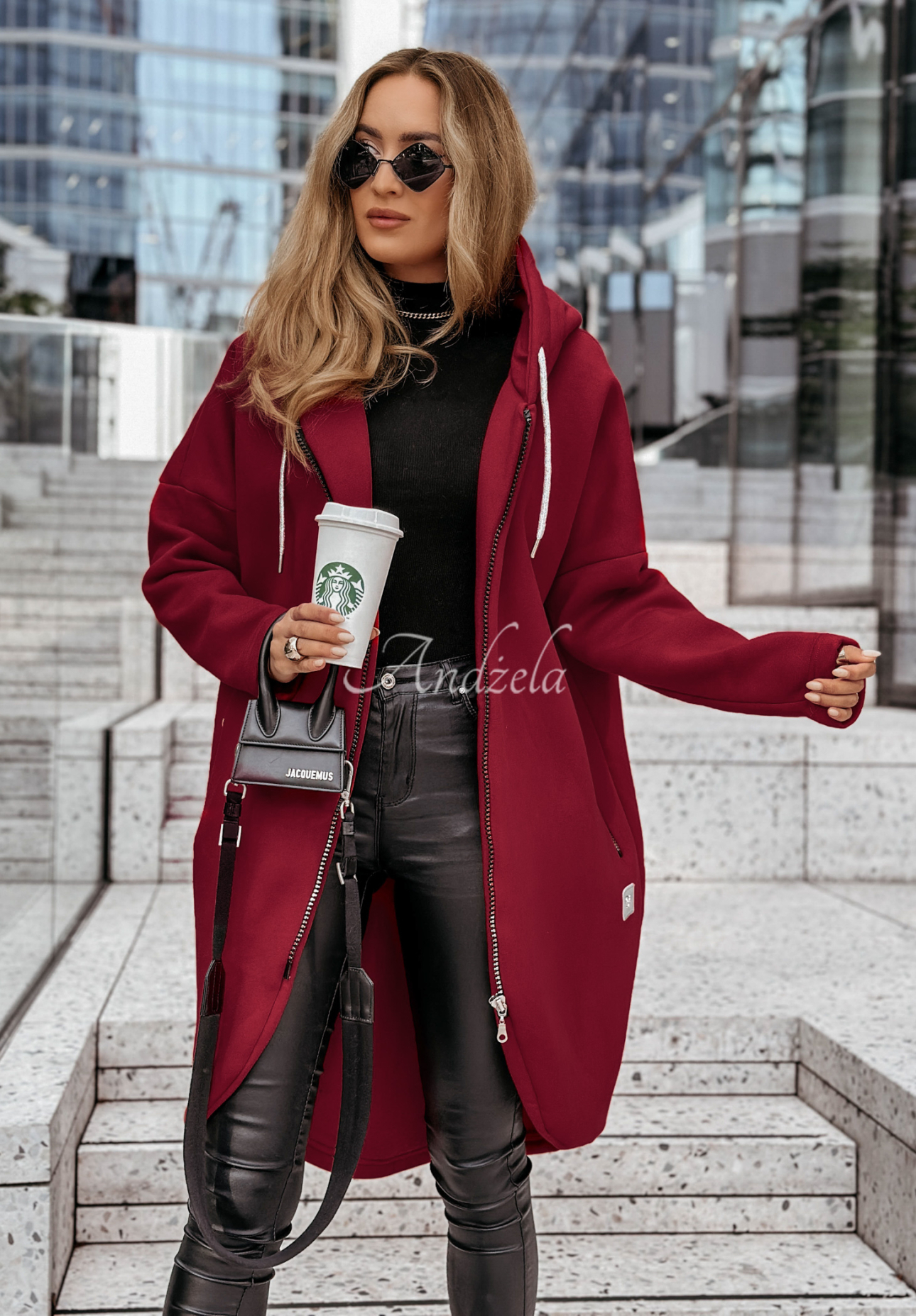 Dlhá mikina s kapucňou Peaceful Mind bordová