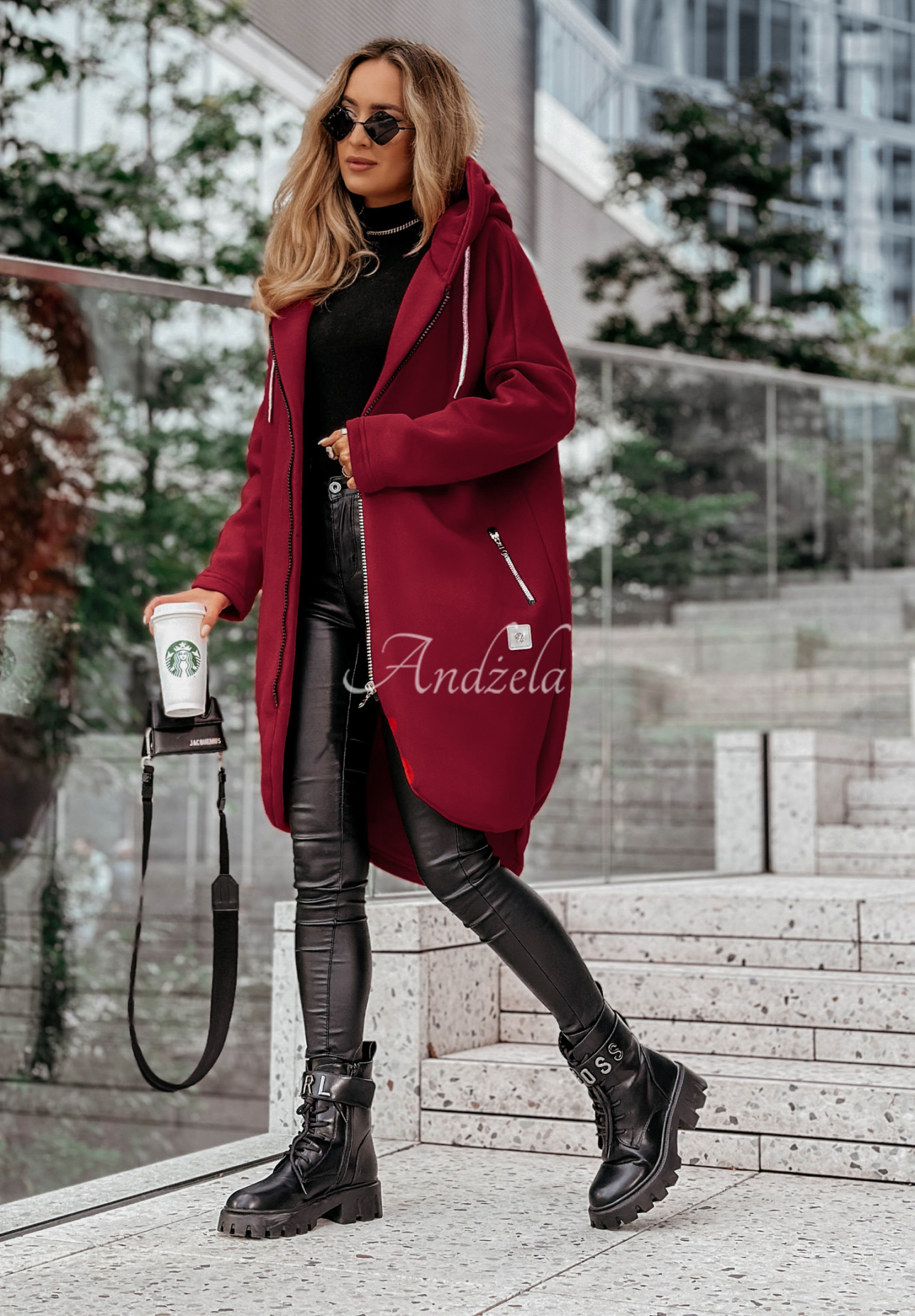 Dlhá mikina s kapucňou Peaceful Mind bordová