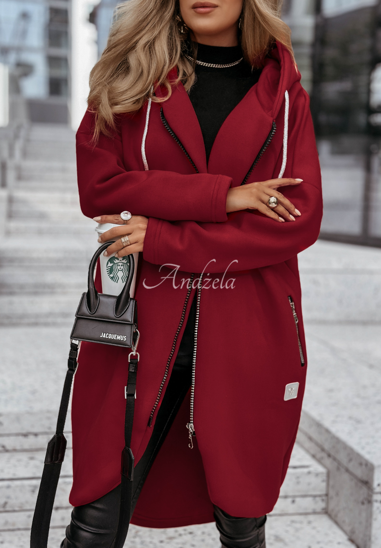 Dlhá mikina s kapucňou Peaceful Mind bordová