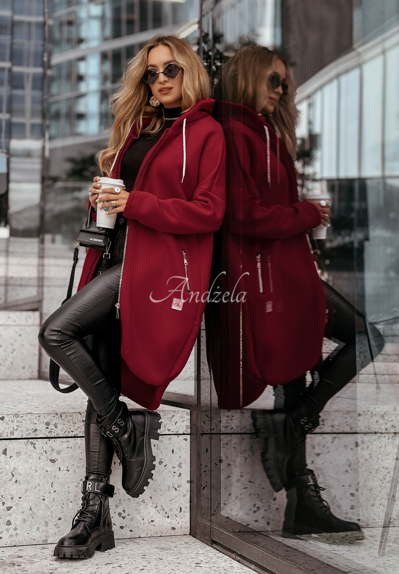 Dlhá mikina s kapucňou Peaceful Mind bordová