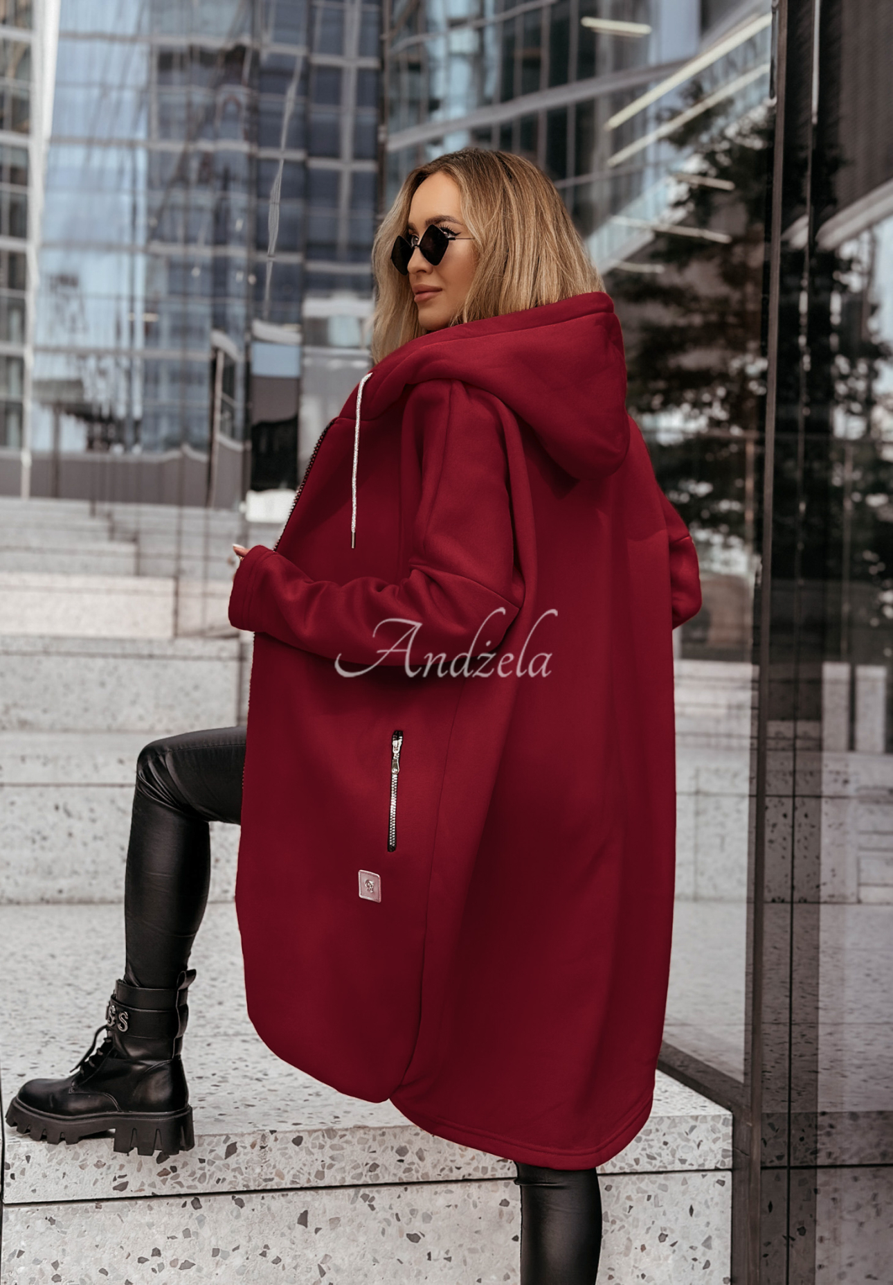 Dlhá mikina s kapucňou Peaceful Mind bordová