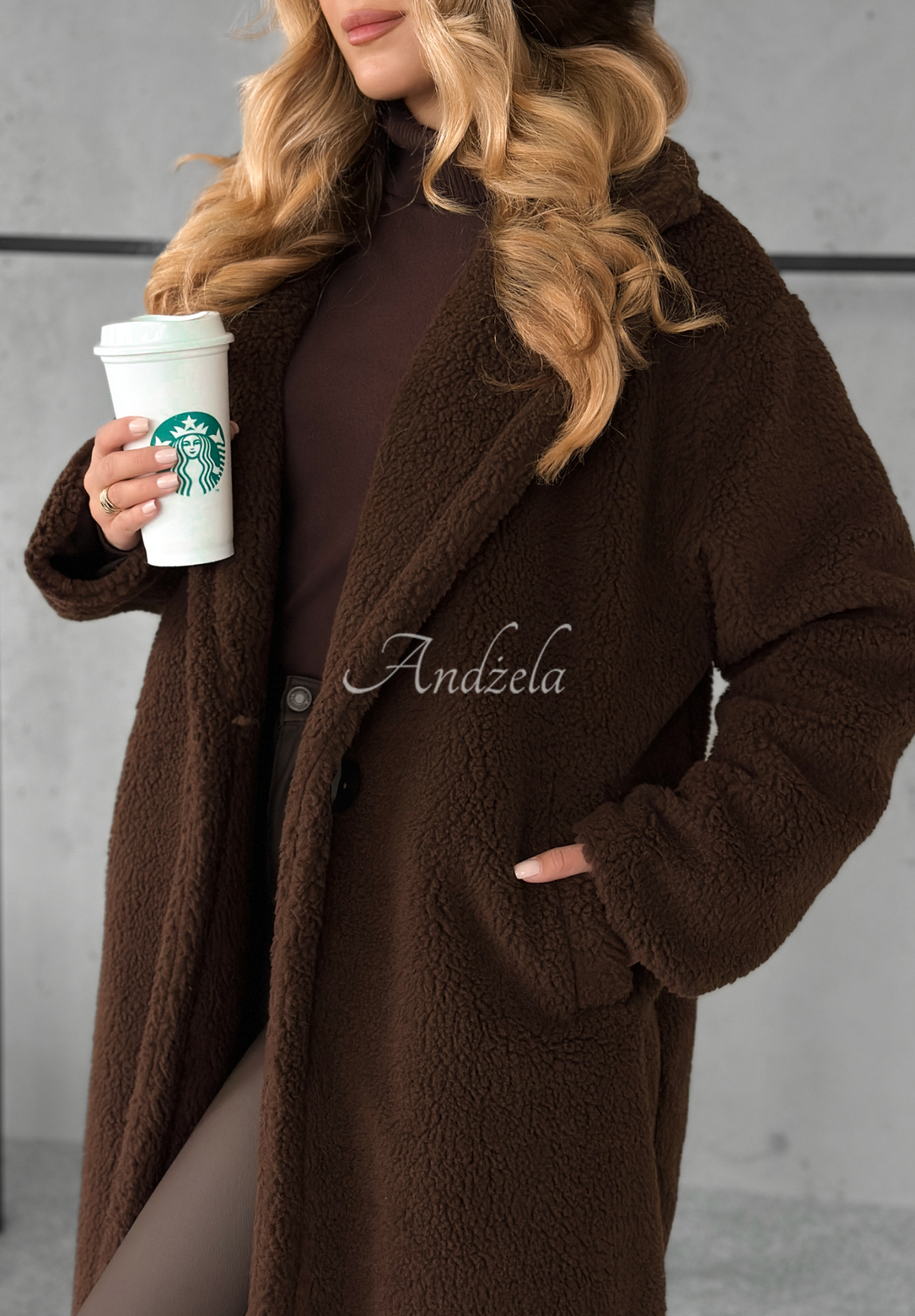 Dlhý Kabát z imitácie kožucha Arctic čokoládový