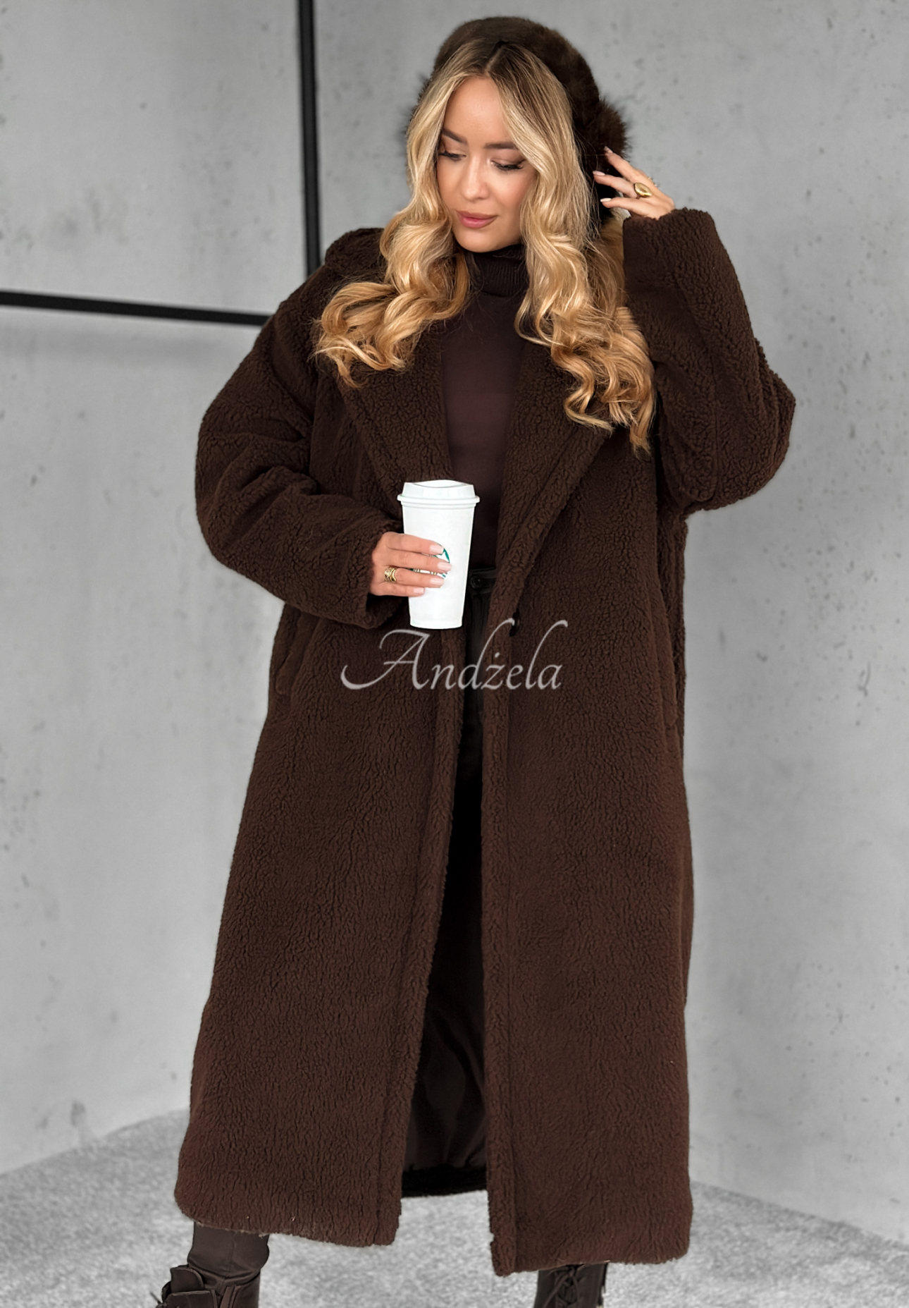 Dlhý Kabát z imitácie kožucha Arctic čokoládový