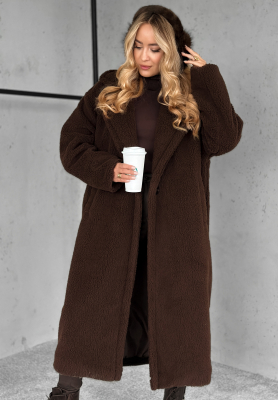 Dlhý Kabát z imitácie kožucha Arctic čokoládový