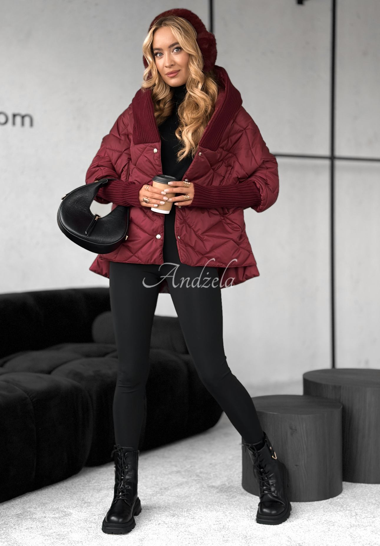 Bunda oversize s kapucňou Sancha bordová