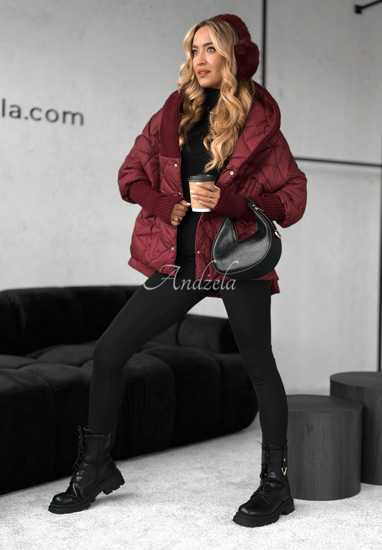 Bunda oversize s kapucňou Sancha bordová