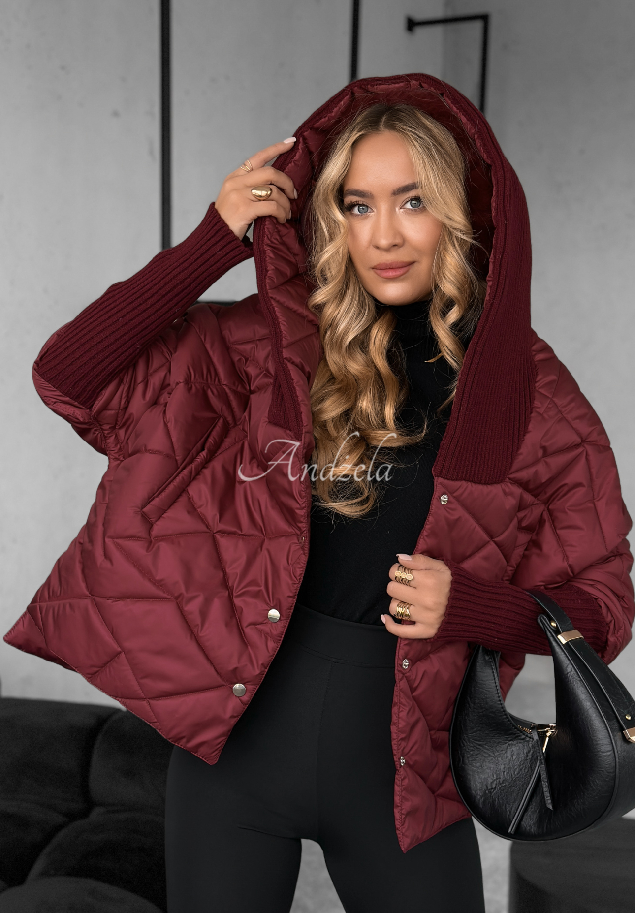 Bunda oversize s kapucňou Sancha bordová