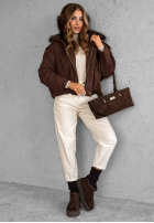 Krátka zamszowa Bunda z futerkiem Snuggle In čokoládová